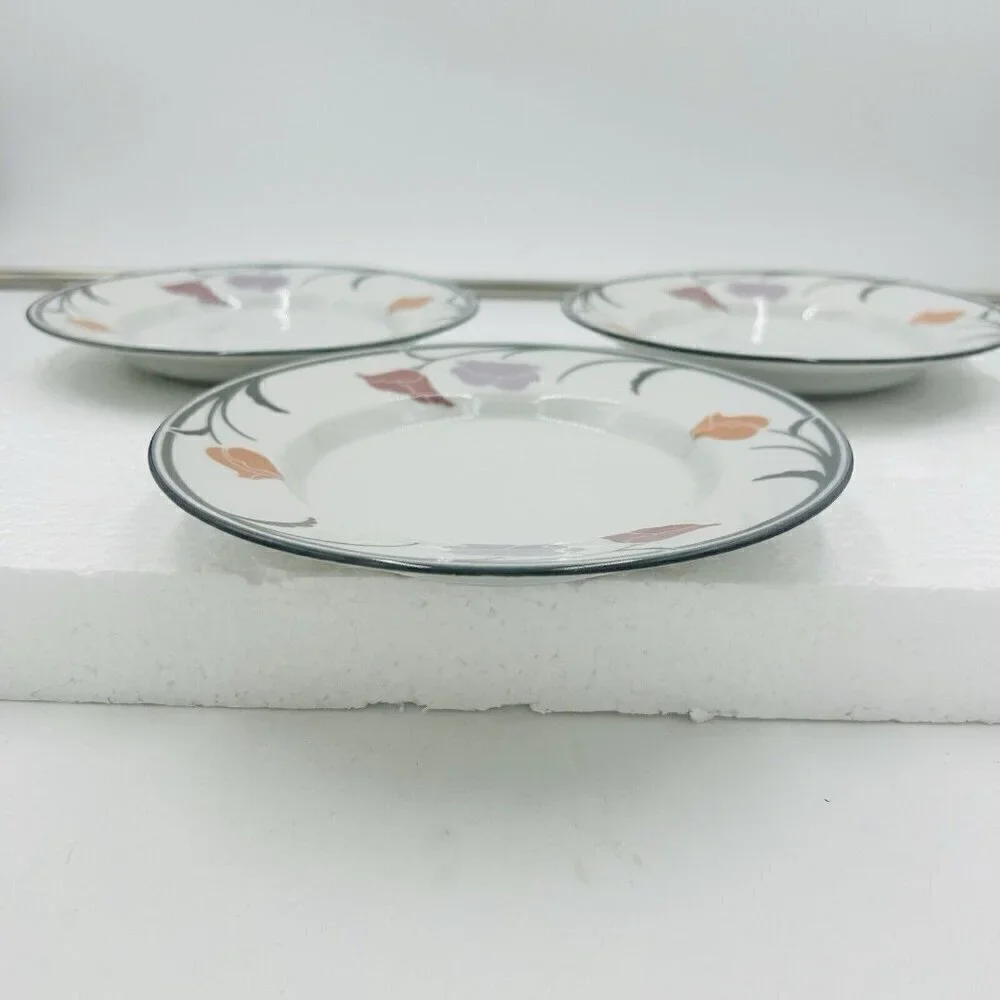 Dansk Tivoli Belles Fleurs 7” Side Small Plates Gray Tulips Pattern Set of 3